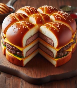 برجر على شكل قالب كيك مقطع الى ثماني قطع